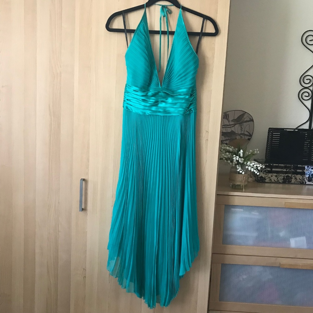Aqua Silk Pleated Dress